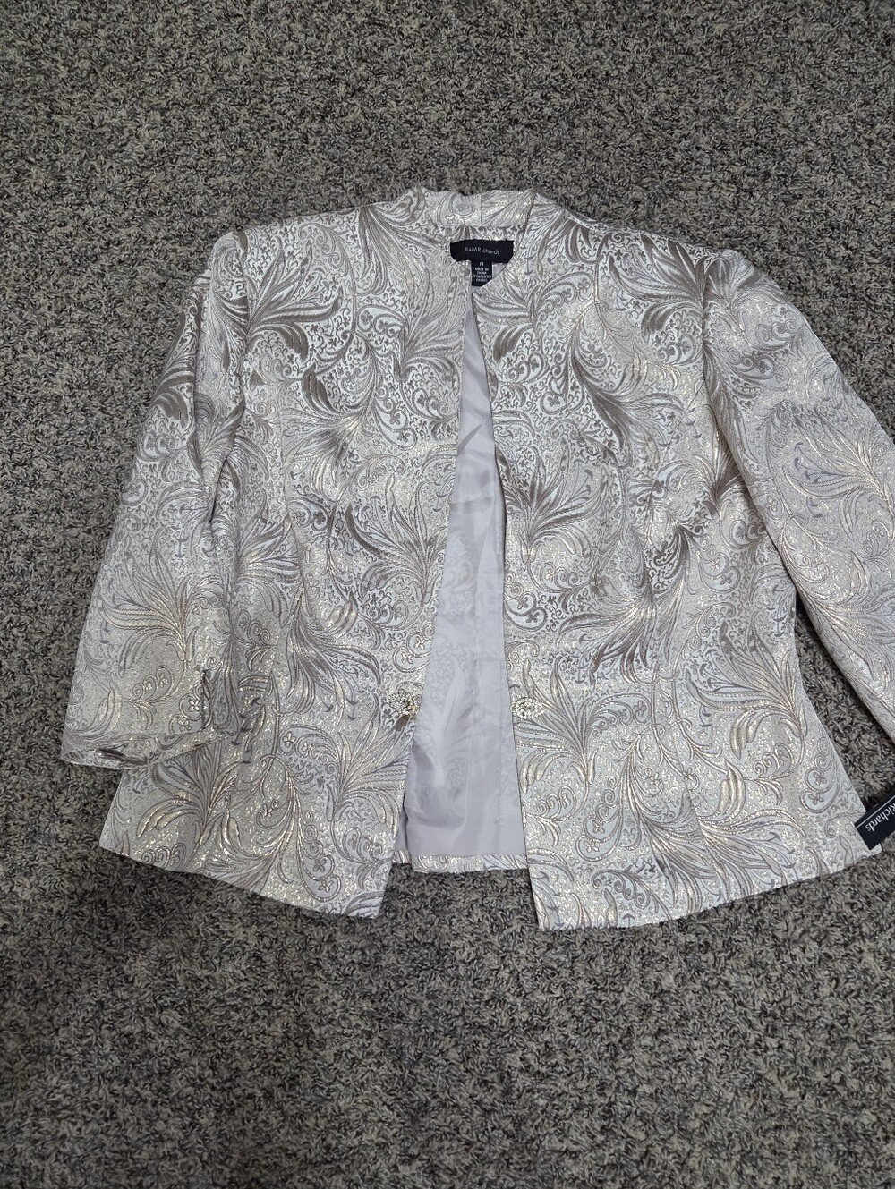 Le Suit Ivory Metallic Paisley Open-Front Blazer